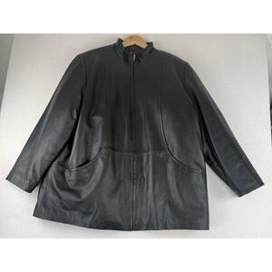 Komitor Women's‎ Leather Coat Jacket Black 3X 78527 Full Zip Heavy